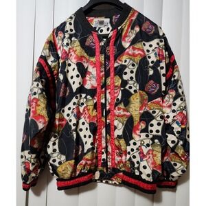 Vintage Crew‎ Club Bomber Jacket Windbreaker Women's Polka Dot Maps Chains 90s L